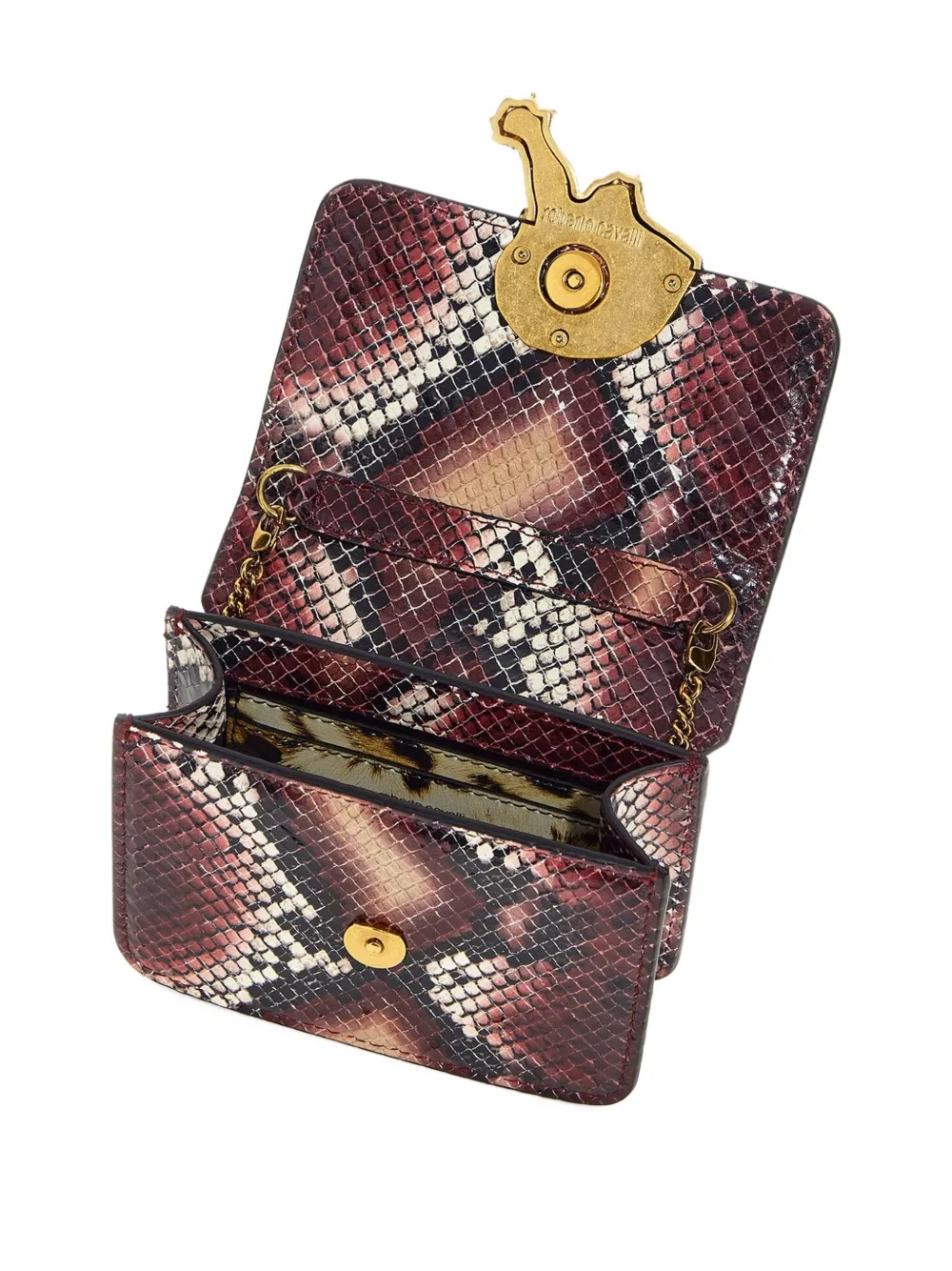 Roberto Cavalli Mini Roar Snakeskin Tiger-head Shoulder Bag In Red