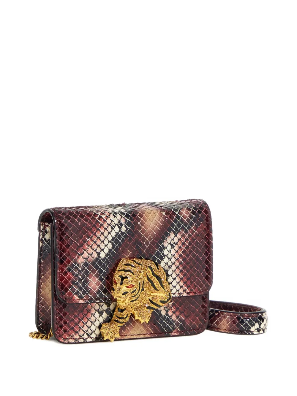 Roberto Cavalli Mini Roar Snakeskin Tiger-head Shoulder Bag In Red