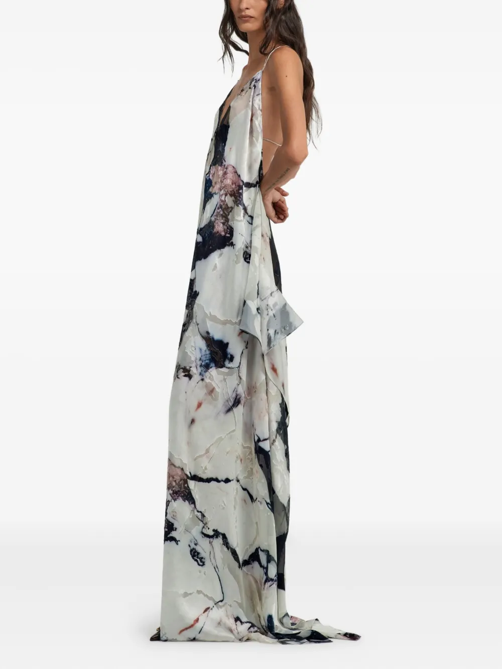 Roberto Cavalli Maxi-jurk met print en ruches Wit