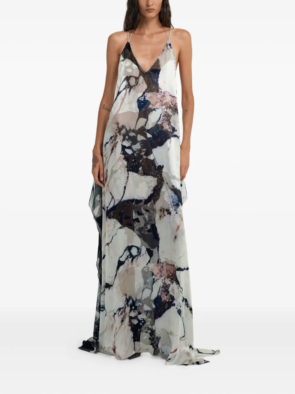 Roberto Cavalli Maxi-jurk met print en ruches Wit