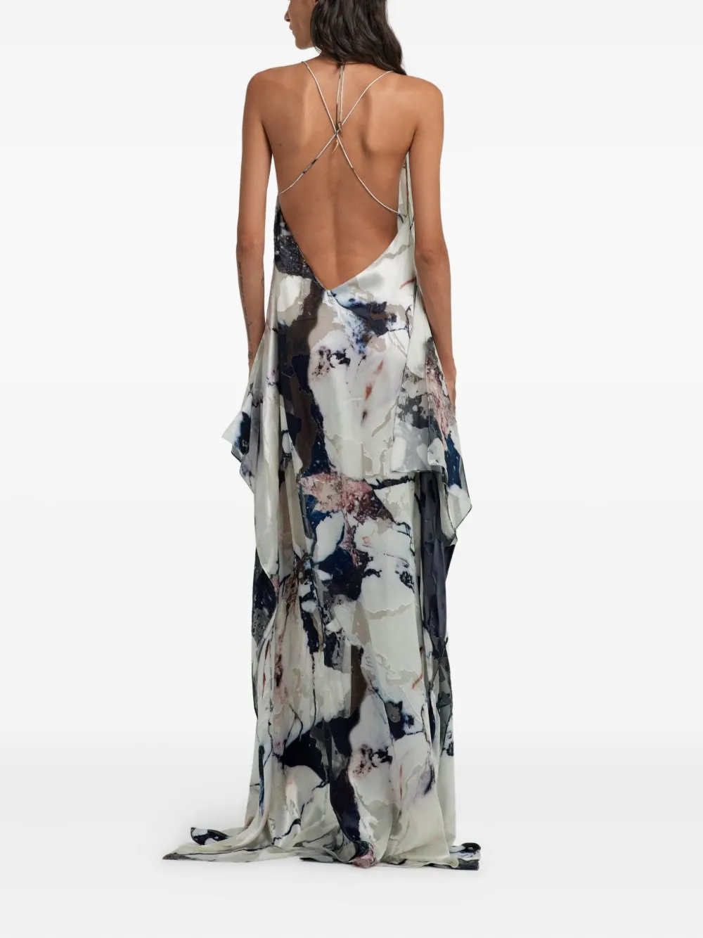 Roberto Cavalli Maxi-jurk met print en ruches Wit
