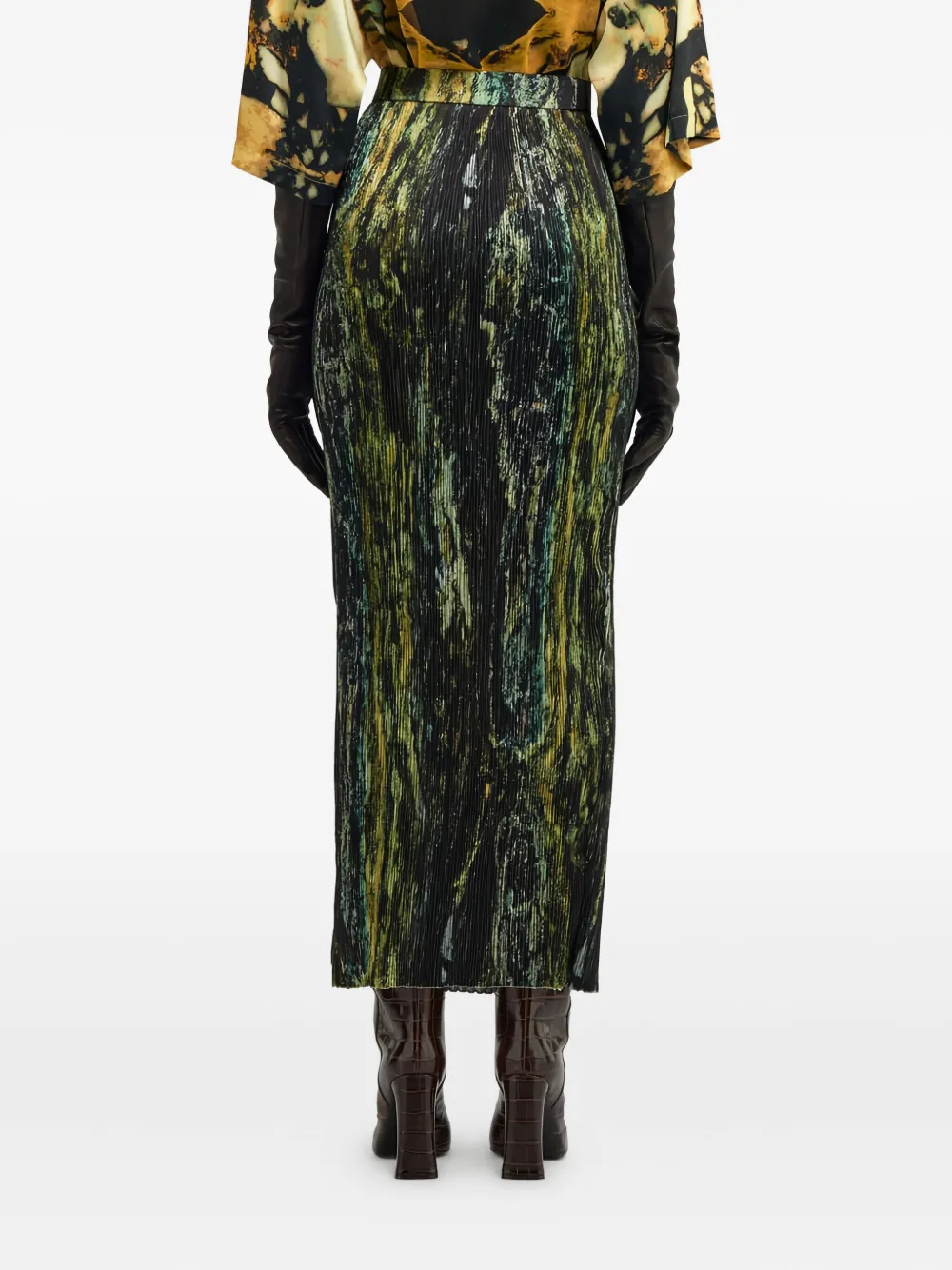 Roberto Cavalli Pleated Printed Midi Skirt In Green