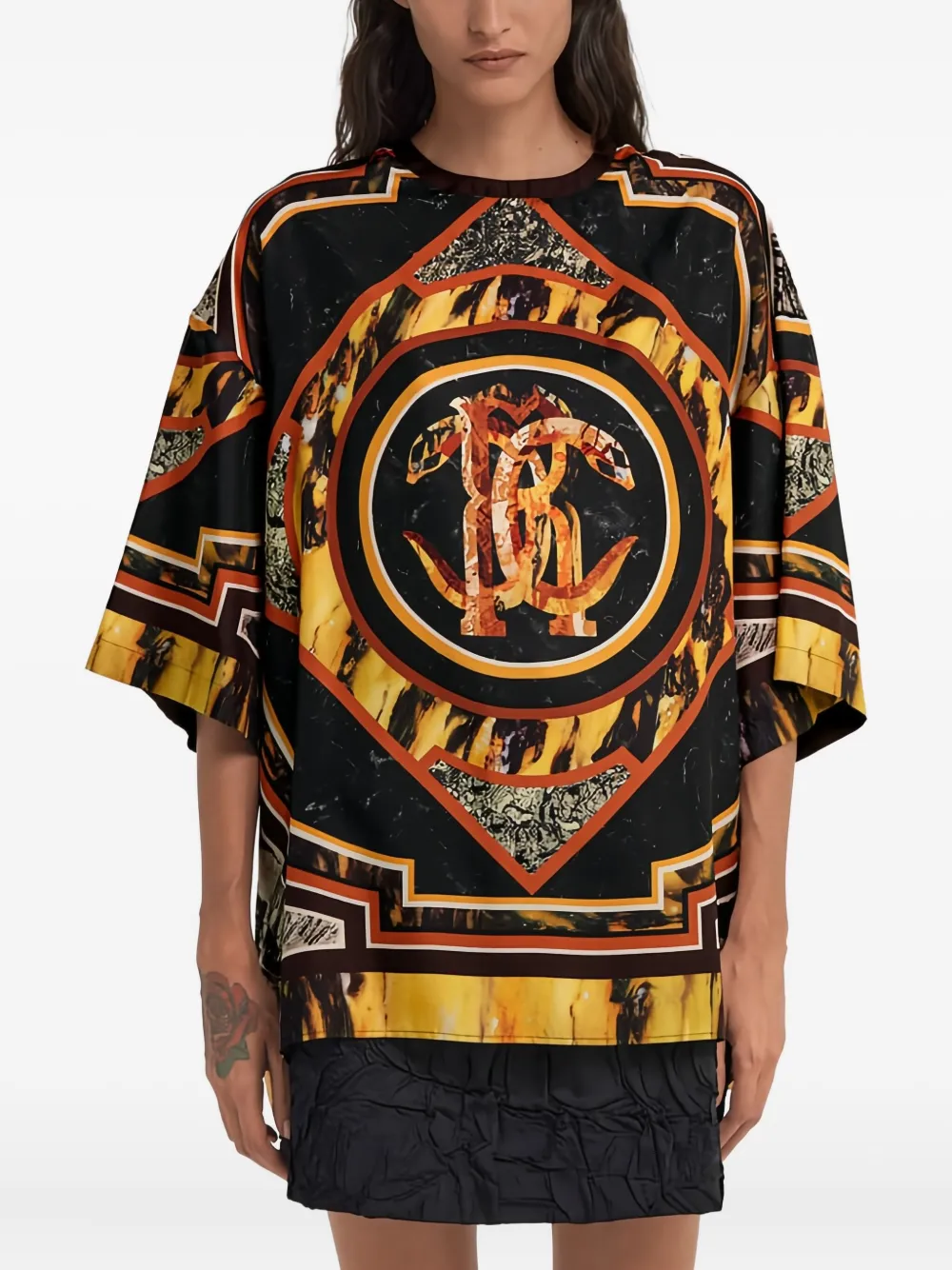 Roberto Cavalli Zijden T-shirt met monogram Zwart
