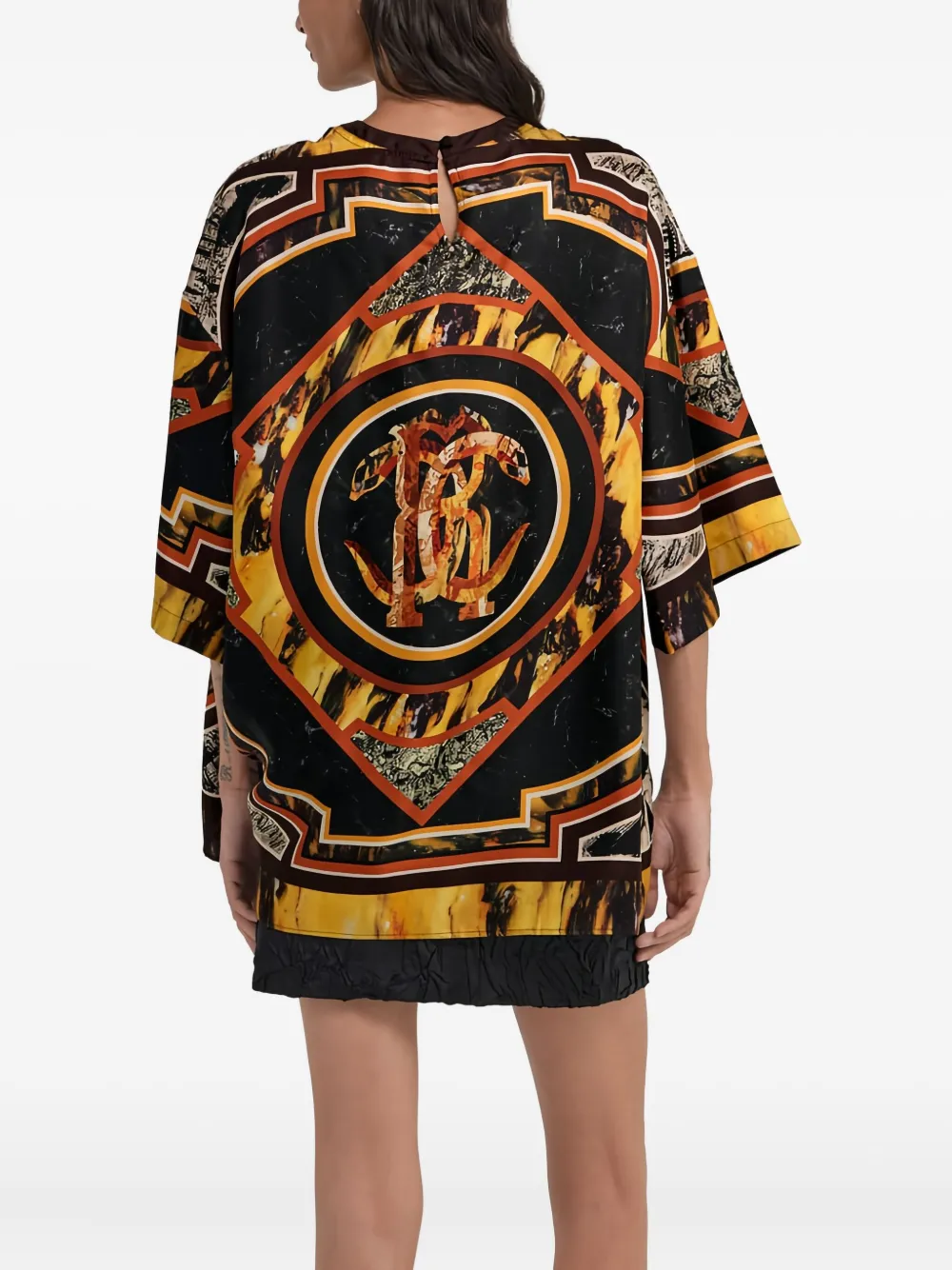 Roberto Cavalli Zijden T-shirt met monogram Zwart