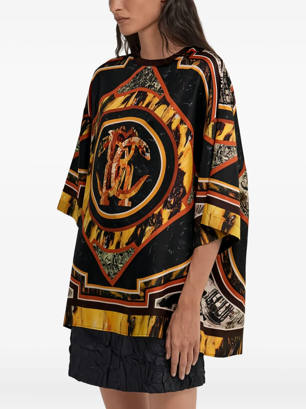 Roberto Cavalli Zijden T-shirt met monogram Zwart