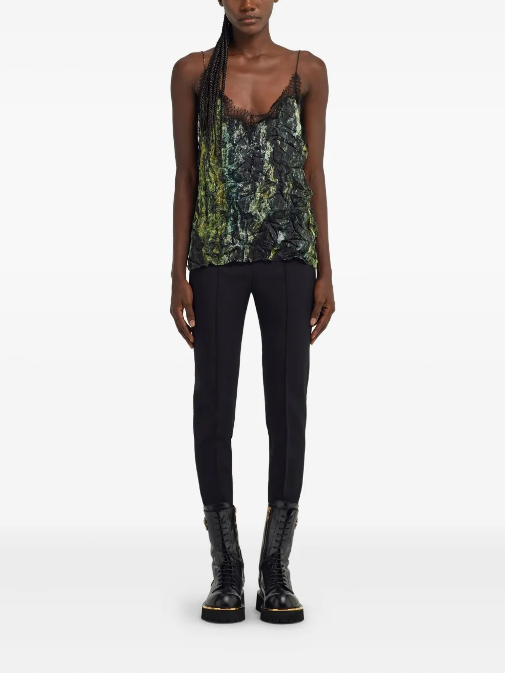 Roberto Cavalli Lace-trimmed Sleeveless Top In Multi