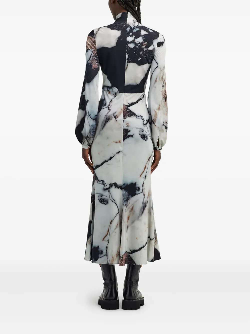 Roberto Cavalli Marble-print High-neck Midi Dress In Black