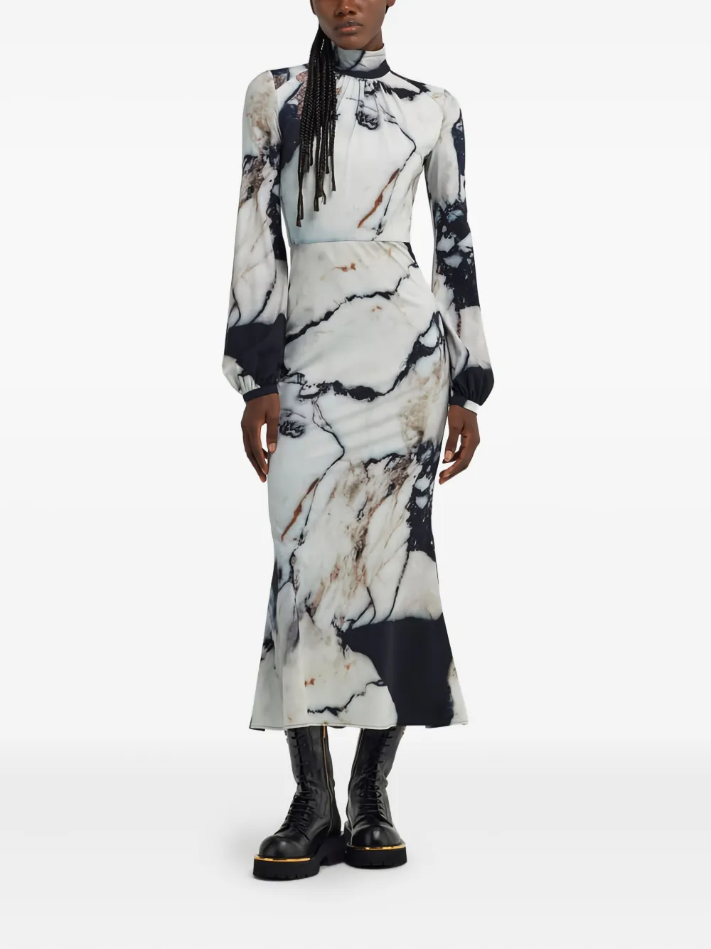 Roberto Cavalli marble-print high-neck midi dress - Wit