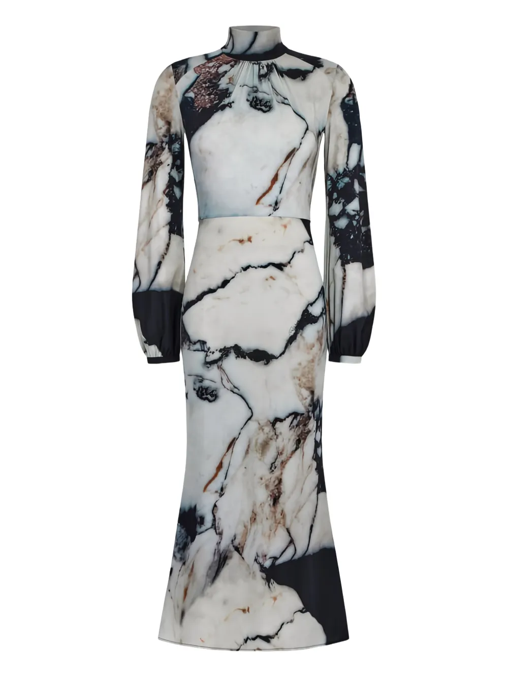 Roberto Cavalli marble-print high-neck midi dress | White | Image 1