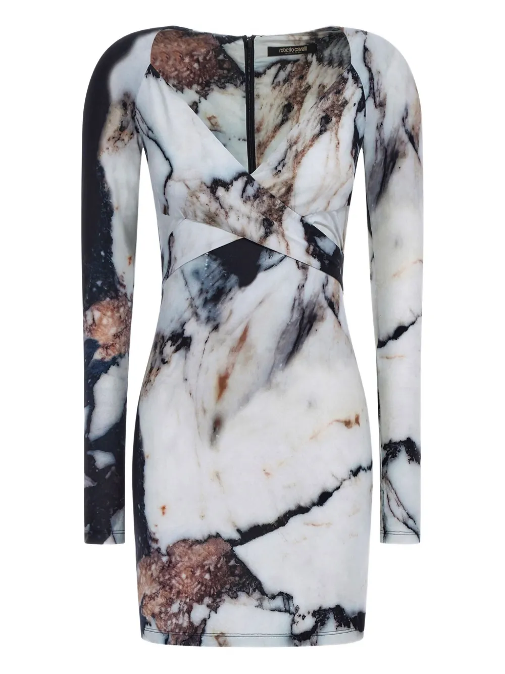 Roberto Cavalli marble-print V-neck mini dress | White | Image 1