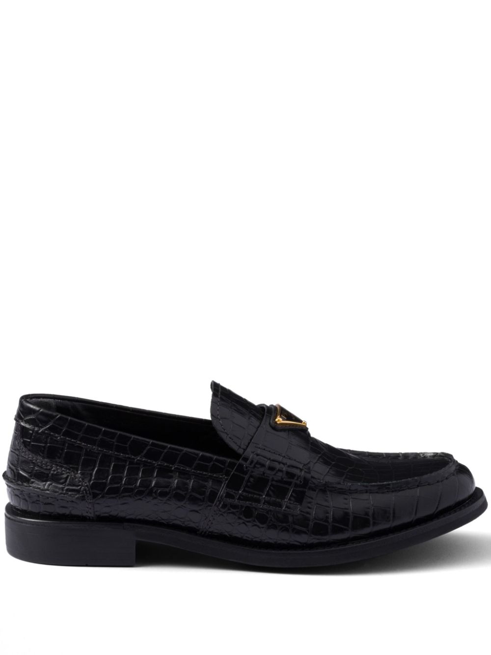 Prada Leren loafers met krokodillen-reliëf Zwart