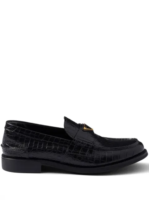 Prada crocodile-embossed leather loafers