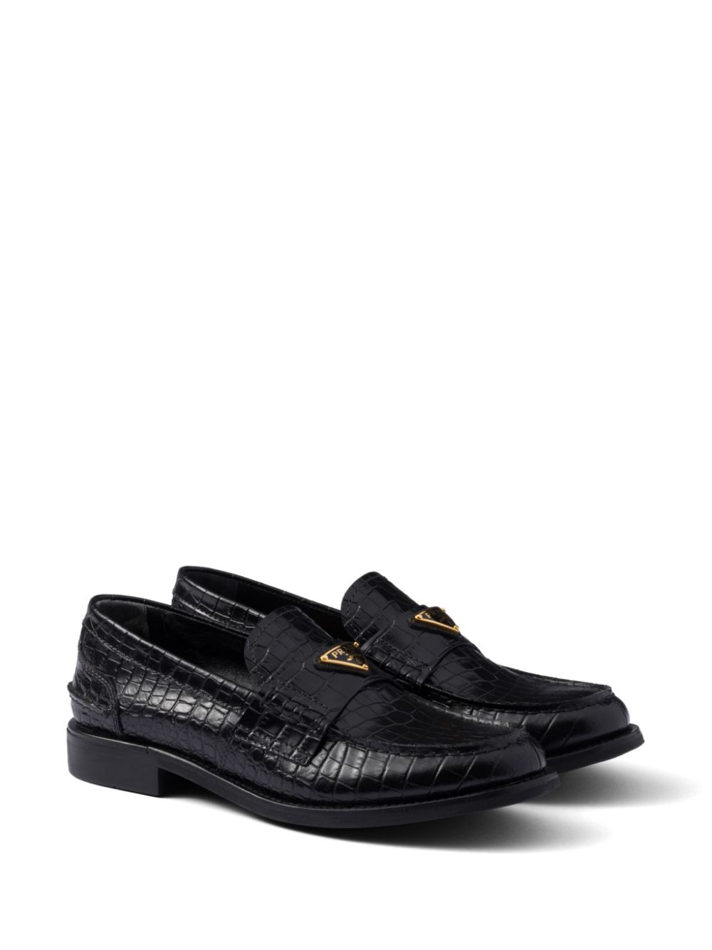 Prada Leren loafers met krokodillen-reliëf Zwart