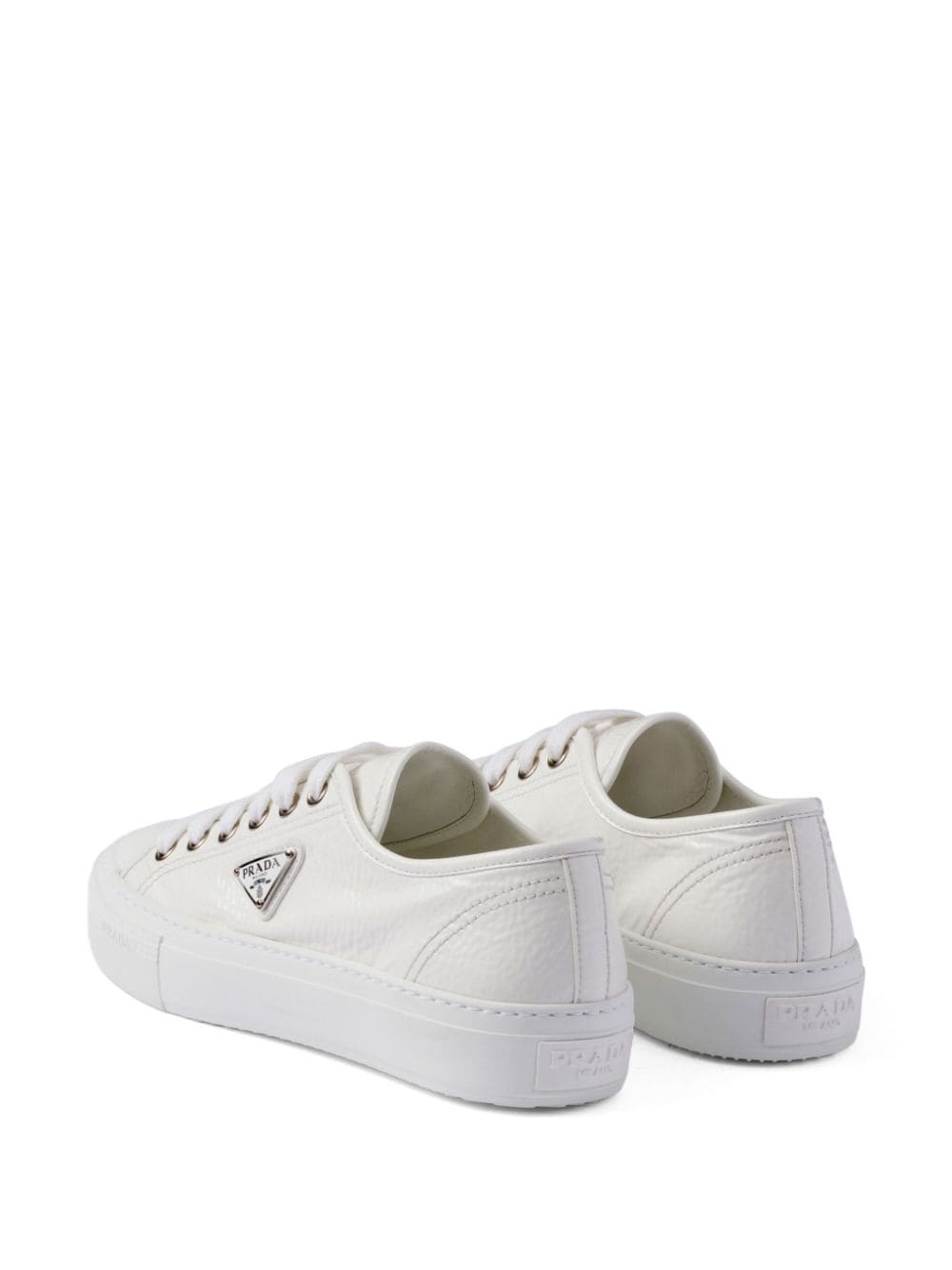 Shop Prada Leather Sneakers In White