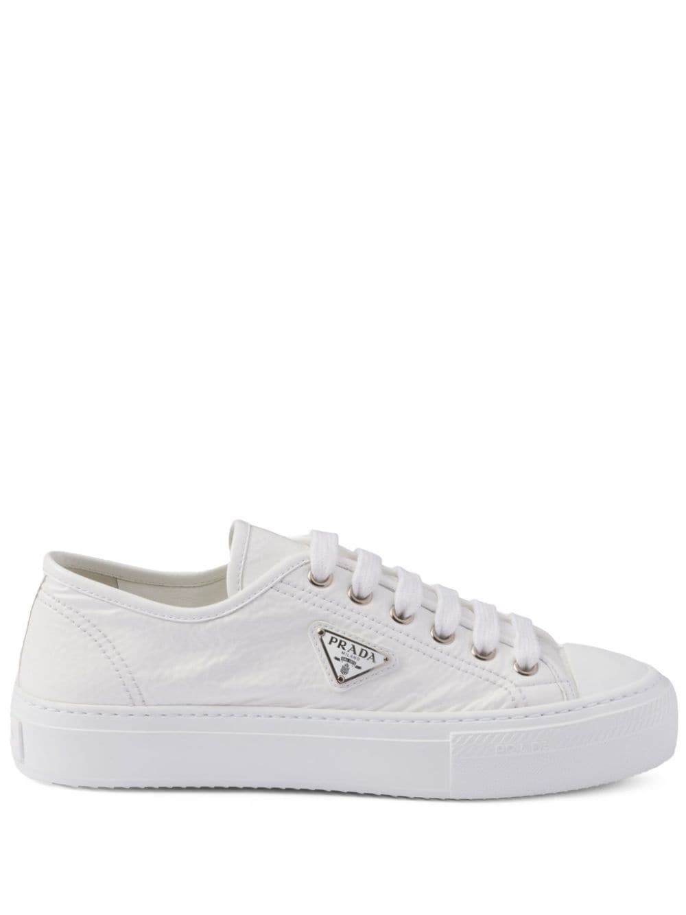 Shop Prada Leather Sneakers In White