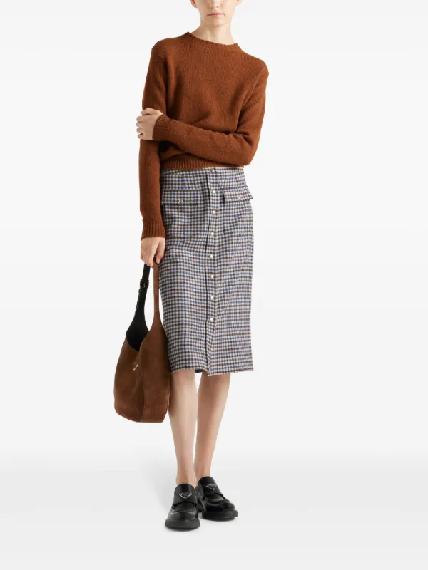Prada Wool Midi Skirt | Brown | FARFETCH