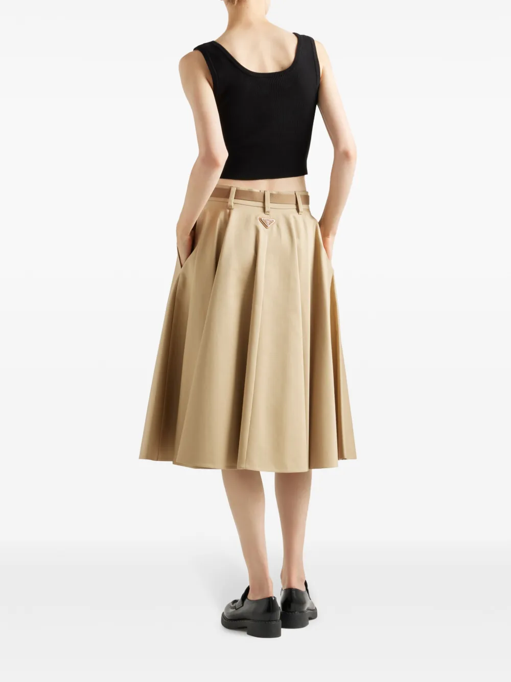 Shop Prada Chino Midi Skirt In Neutrals