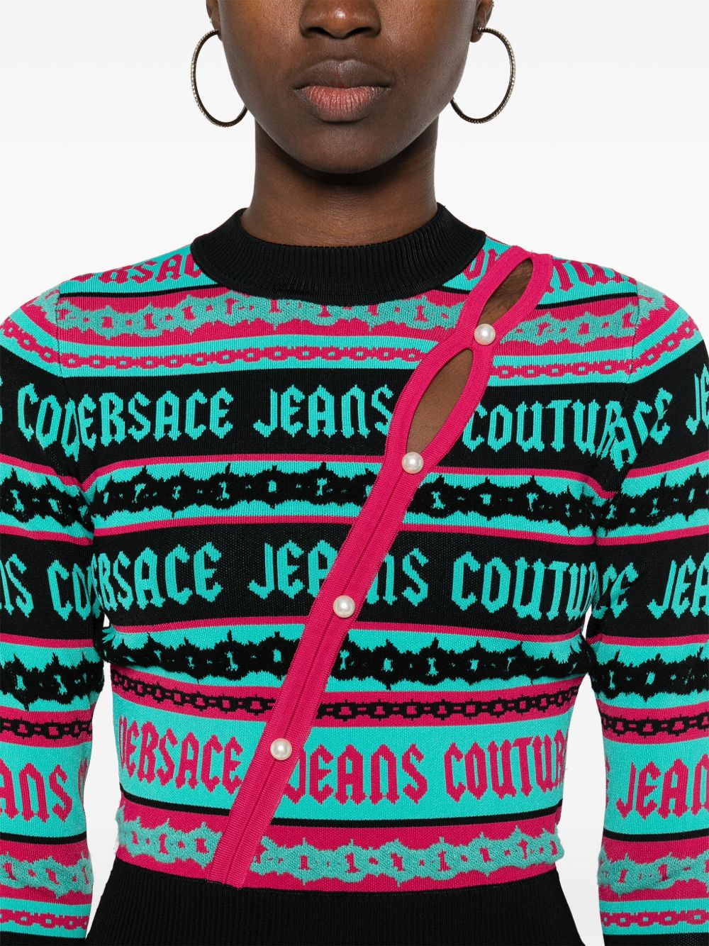 Cheap Versace Jeans Couture logo-jacquard striped sweater Women