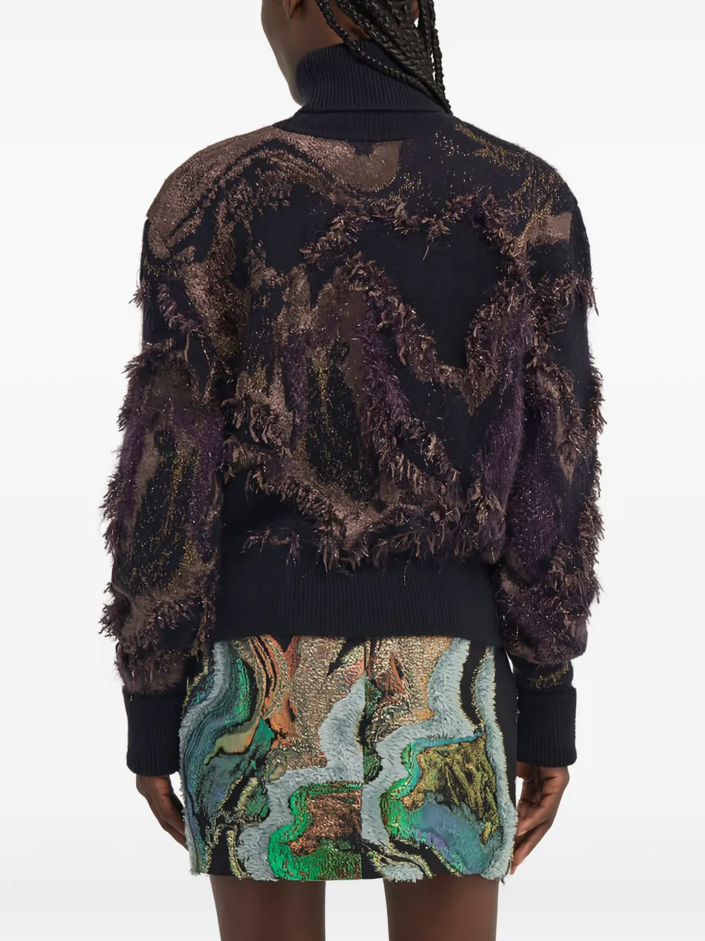 Roberto Cavalli Metallic-fringed Turtleneck Sweater In Multi