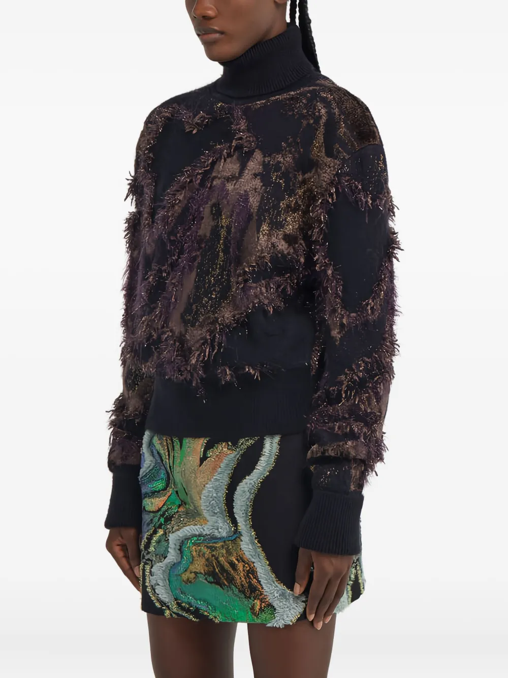 Roberto Cavalli Metallic-fringed Turtleneck Sweater In Multi