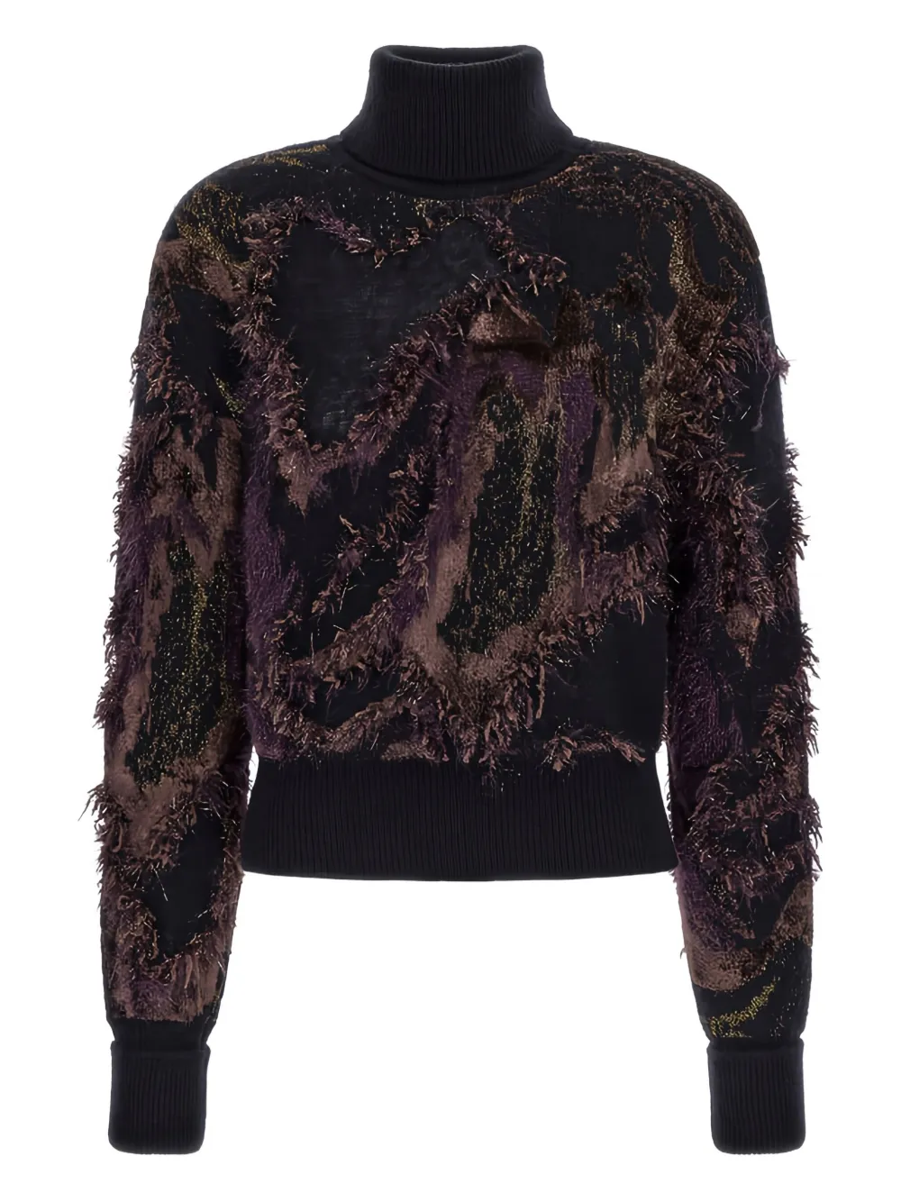 Roberto Cavalli metallic-fringed turtleneck sweater | Black | Image 1