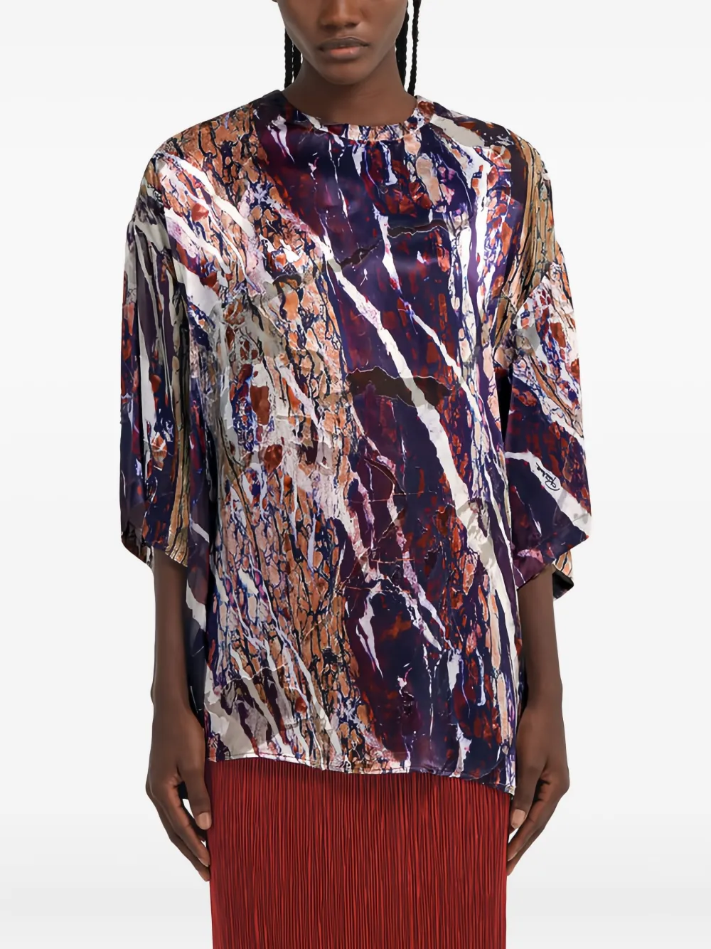 Roberto Cavalli marble-print crew-neck blouse - Paars