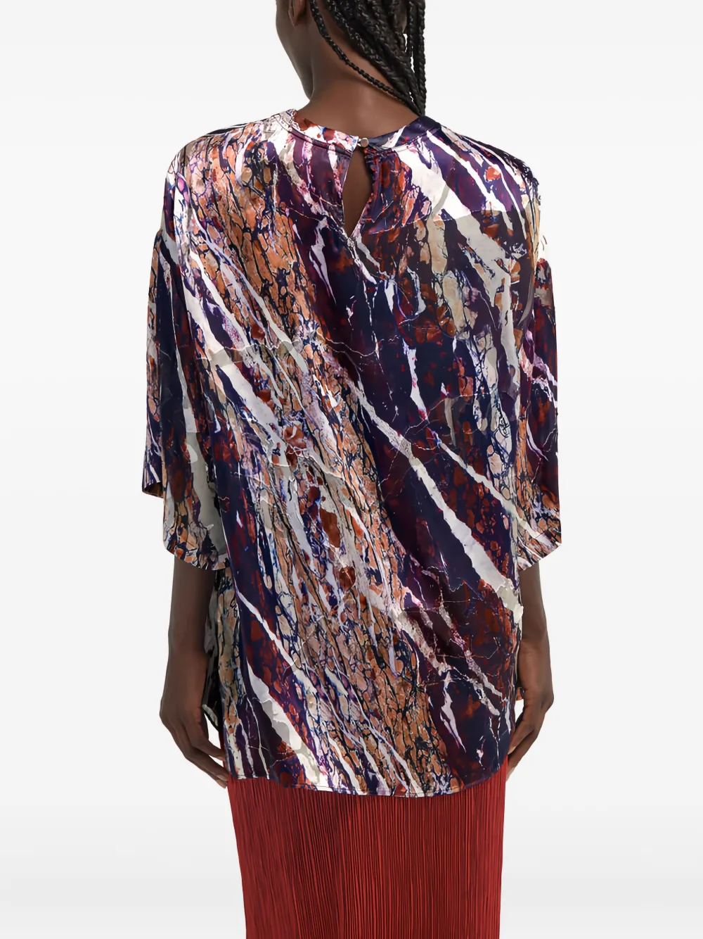 Roberto Cavalli Blouse met ronde hals en marmerprint Paars