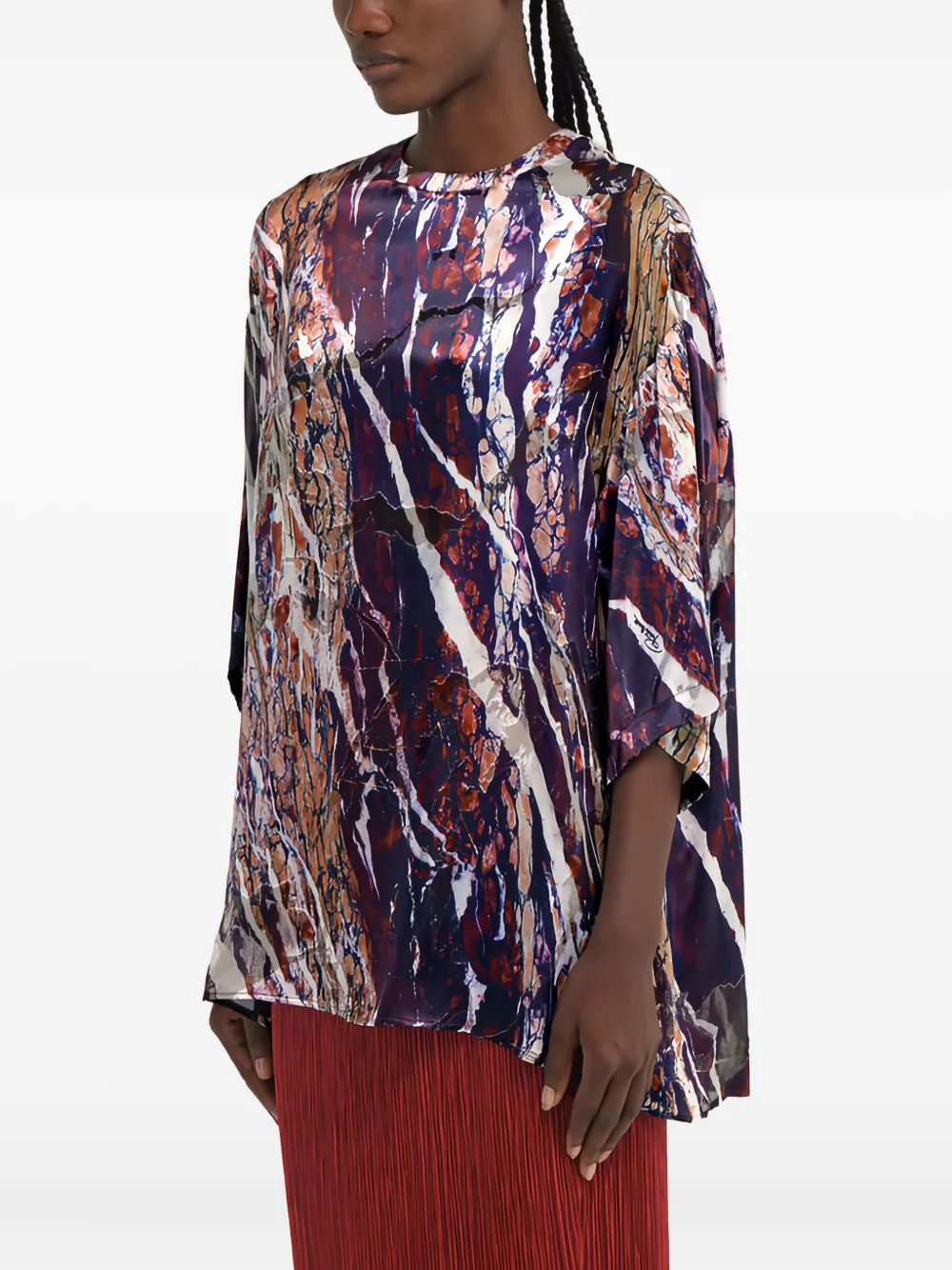 Roberto Cavalli Blouse met ronde hals en marmerprint Paars