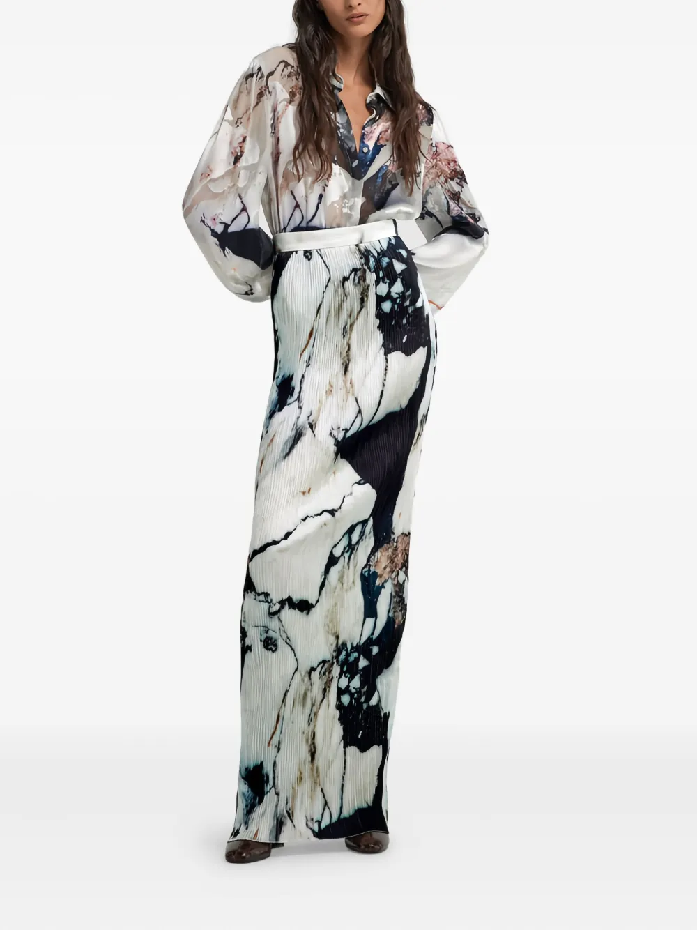 Roberto Cavalli marble-print maxi skirt - Zwart