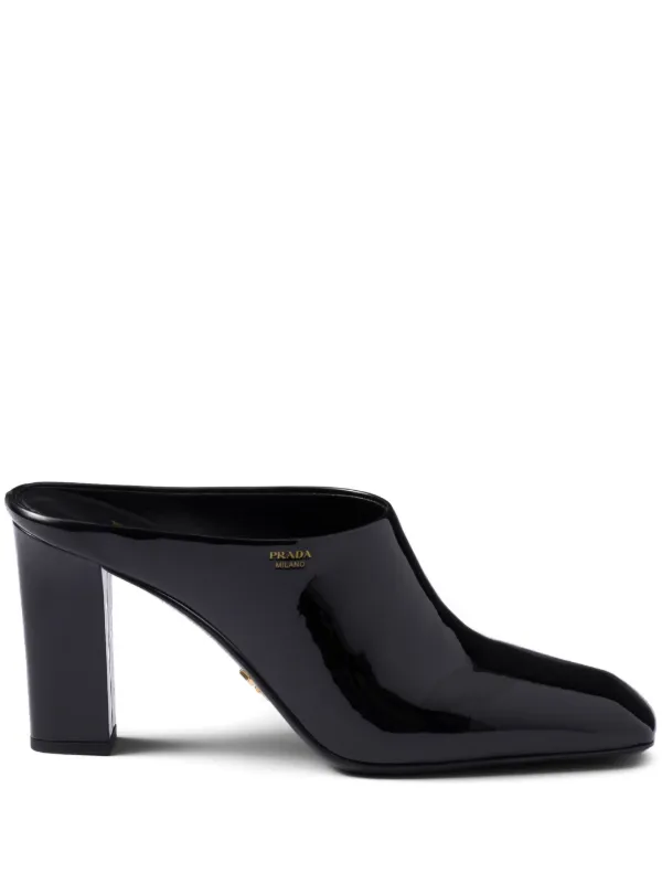 靴 PRADA square toe leather mules black Prada 85mm patent-leather Mules | Black | FARFETCH PT