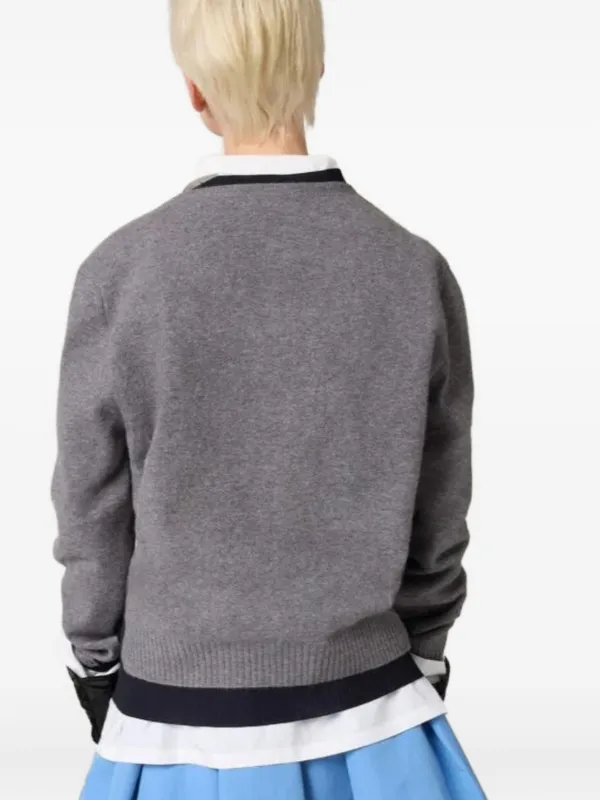 Miu Miu V-neck logo-embroidered Sweater | Grey | FARFETCH
