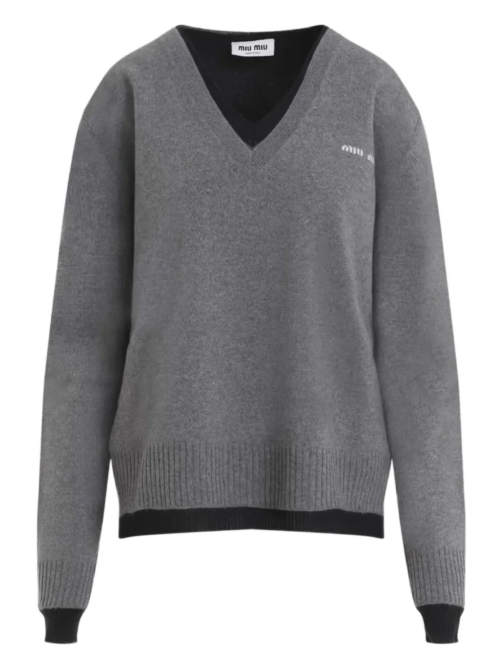 Miu Miu V-neck logo-embroidered sweater | Grey | Image 1
