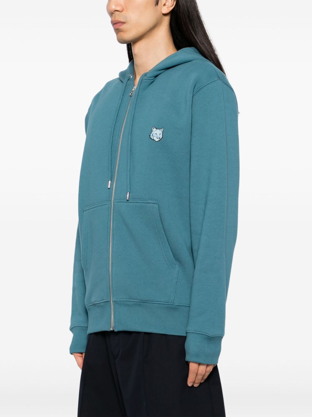 Shop Maison Kitsuné Bold Fox Head Patch Comfort Hooded Jacket In Lake Blue