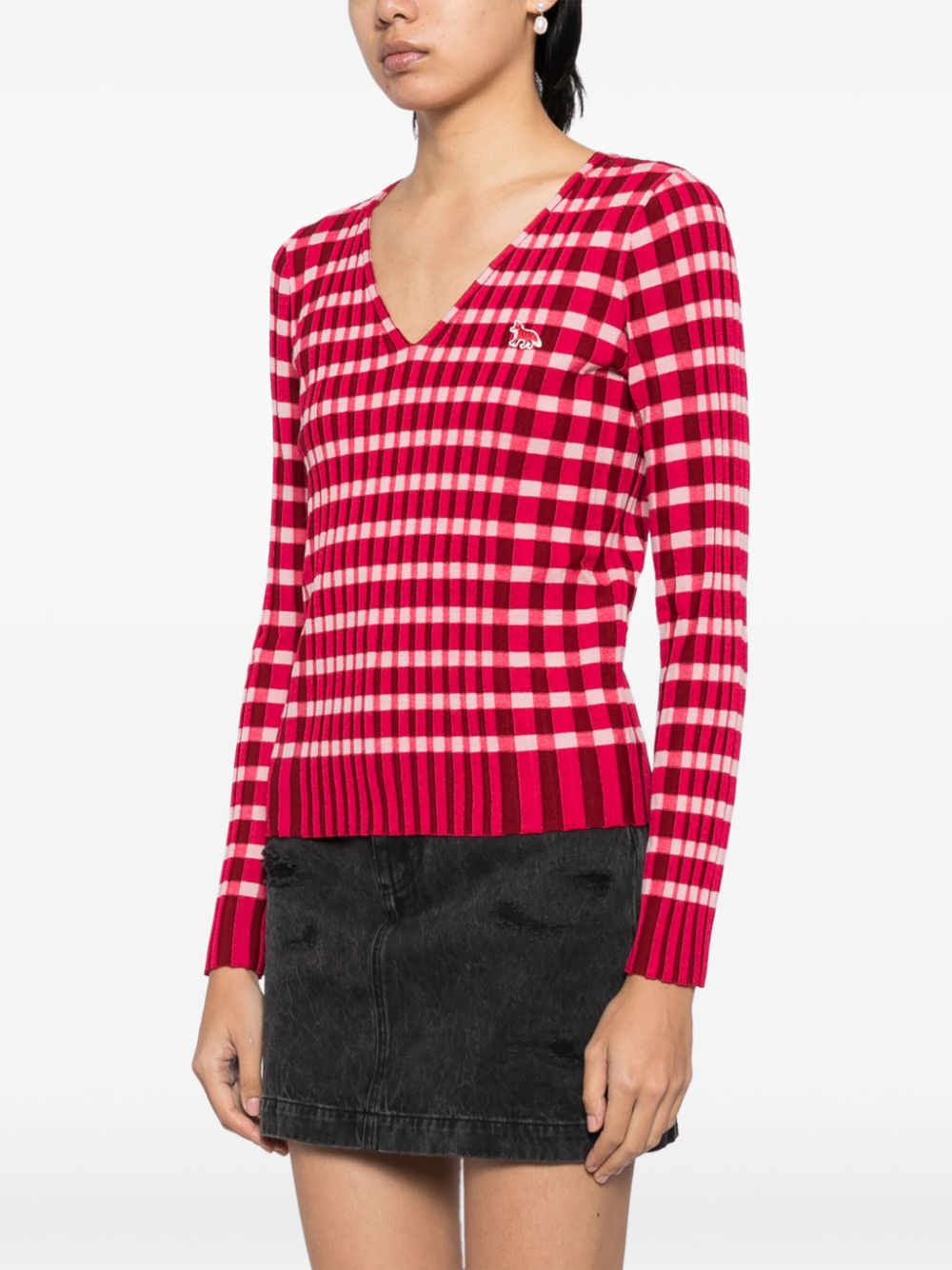 Maison Kitsune checked ribbed jumper Women