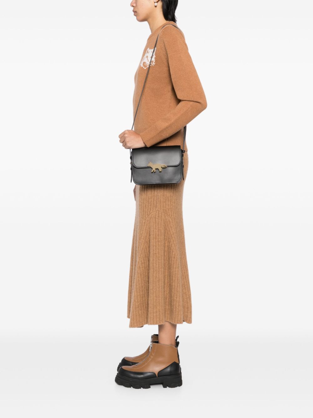 Shop Maison Kitsuné Foldover Shoulder Crossbody Bag In Black