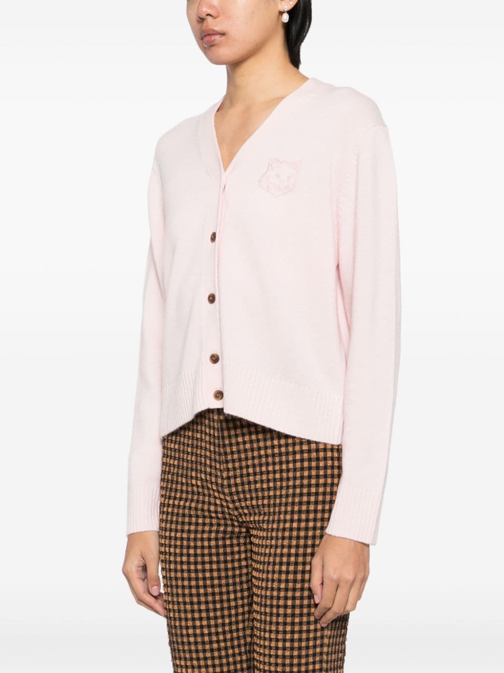 Shop Maison Kitsuné Bold Fox Head Embroidered Cardigan In Pink