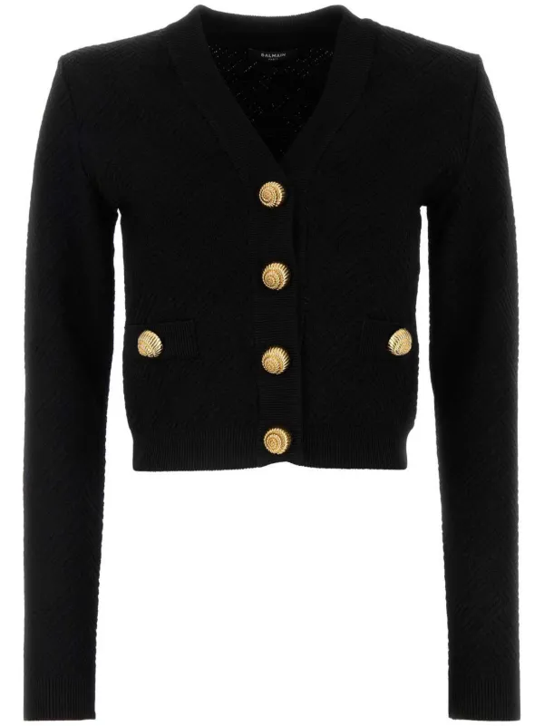 【関税＆送料込み】Balmain Chain Cardigan Cropped monogrammed knit cardigan pink pink - Women | BALMAIN