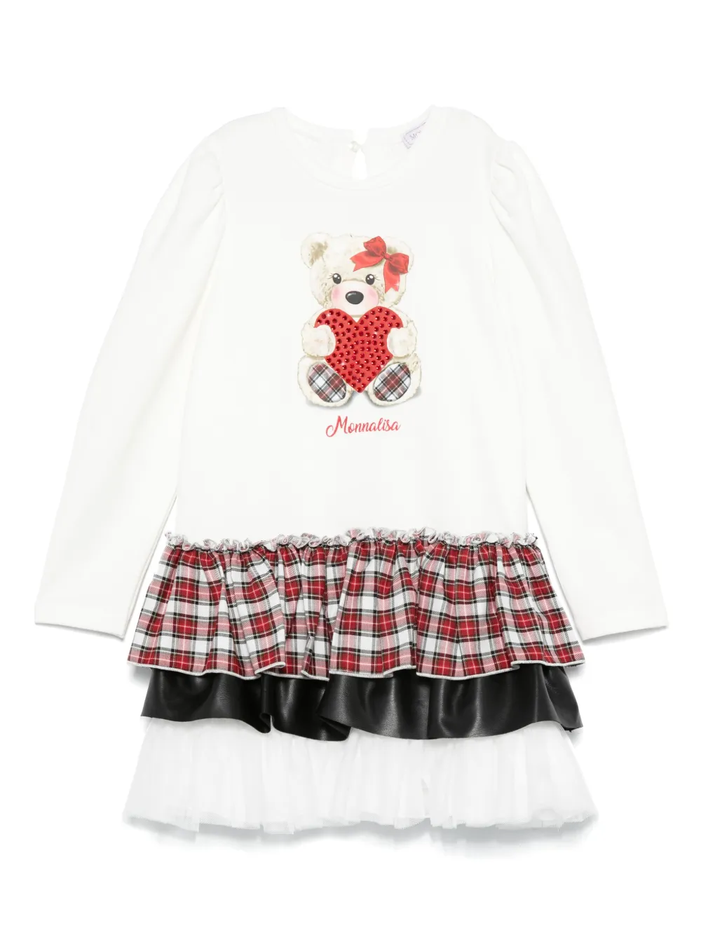 Monnalisa Jersey jurk met teddybeer Wit
