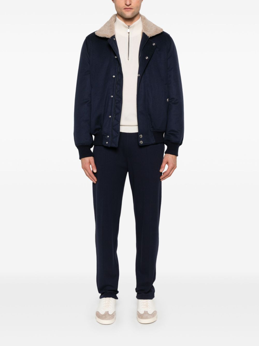 Brunello Cucinelli Bomberjack met lammy kraag - Blauw