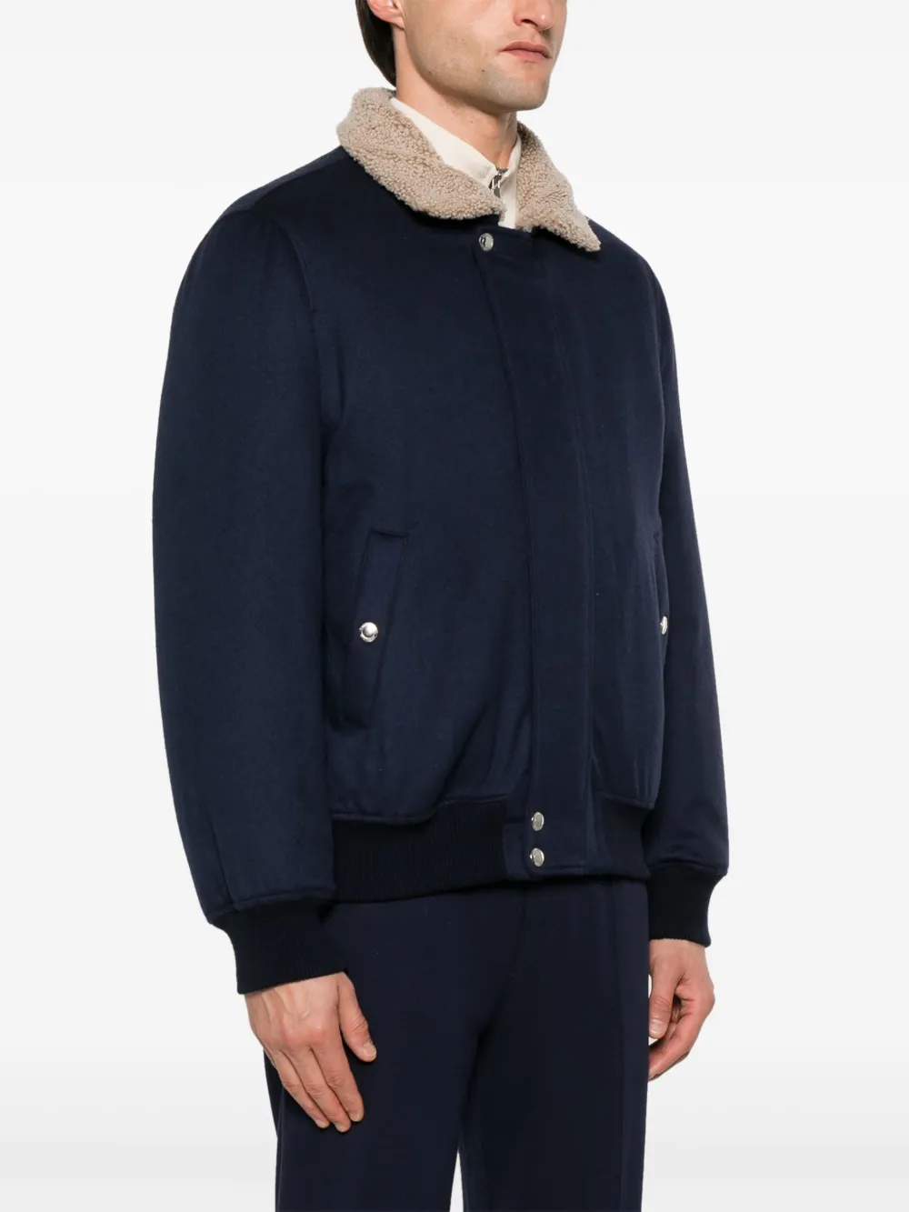 Brunello Cucinelli Bomberjack met lammy kraag Blauw