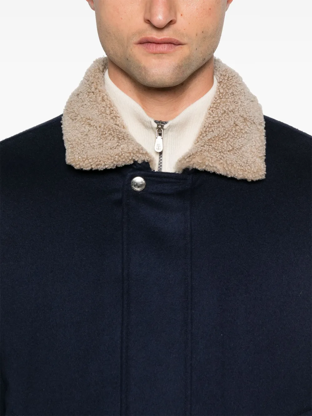 Brunello Cucinelli Bomberjack met lammy kraag Blauw