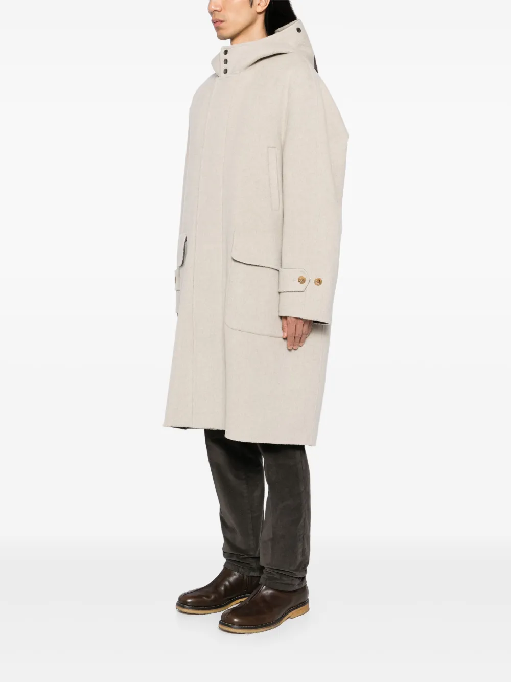 Man On The Boon. Hooded Single-breasted Coat In Neutrals