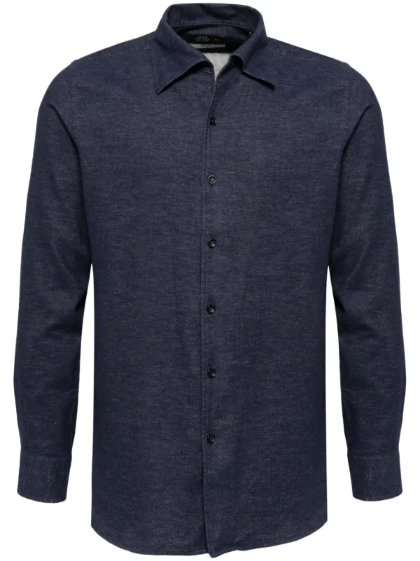 Man On The button-down Collar long-sleeves Shirt Blue