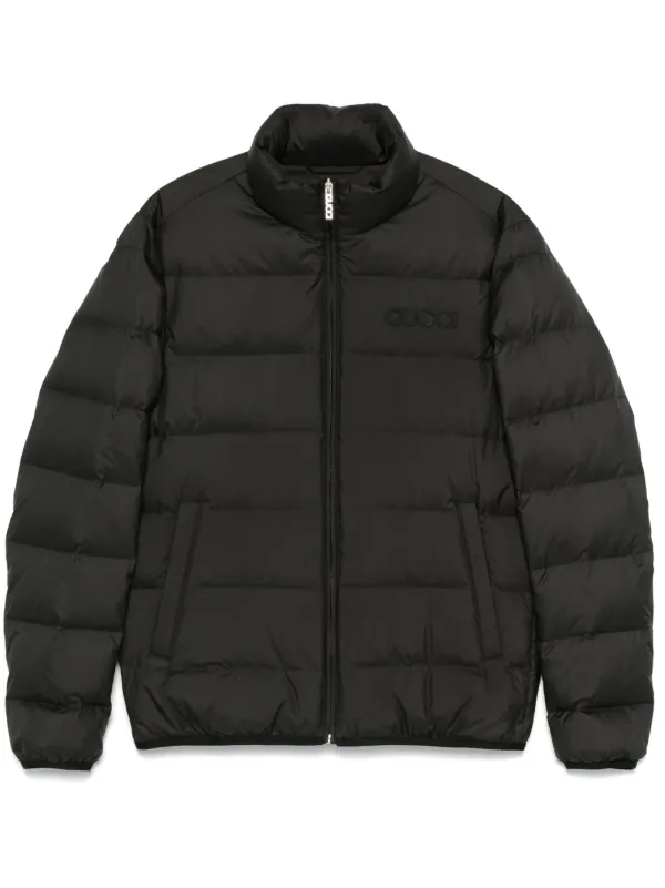 Gucci logo embroidered puffer jacket men Polyester Goose Down Goose Feather Polyester Viscose Wool 48 Grey