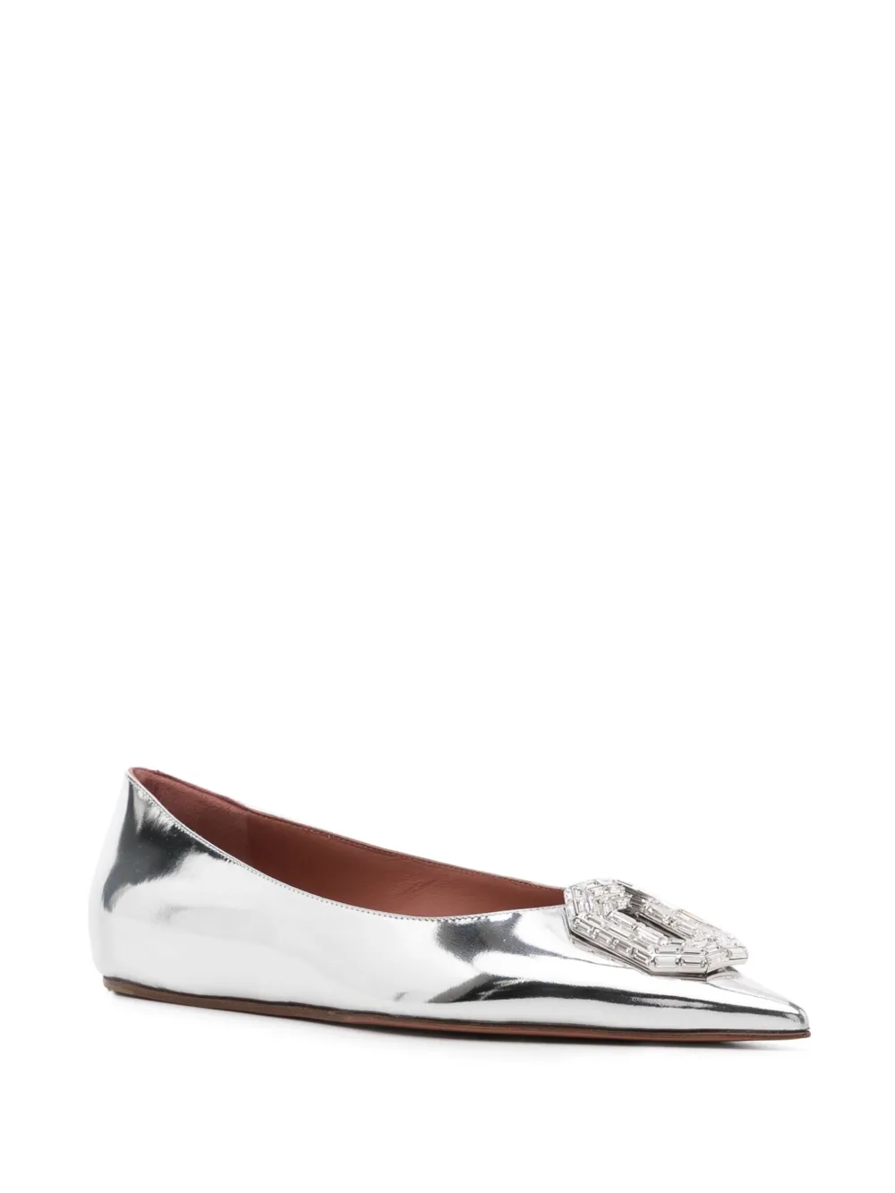 Amina Muaddi 5mm Camelia Mirror Leather Ballerinas In Metallic