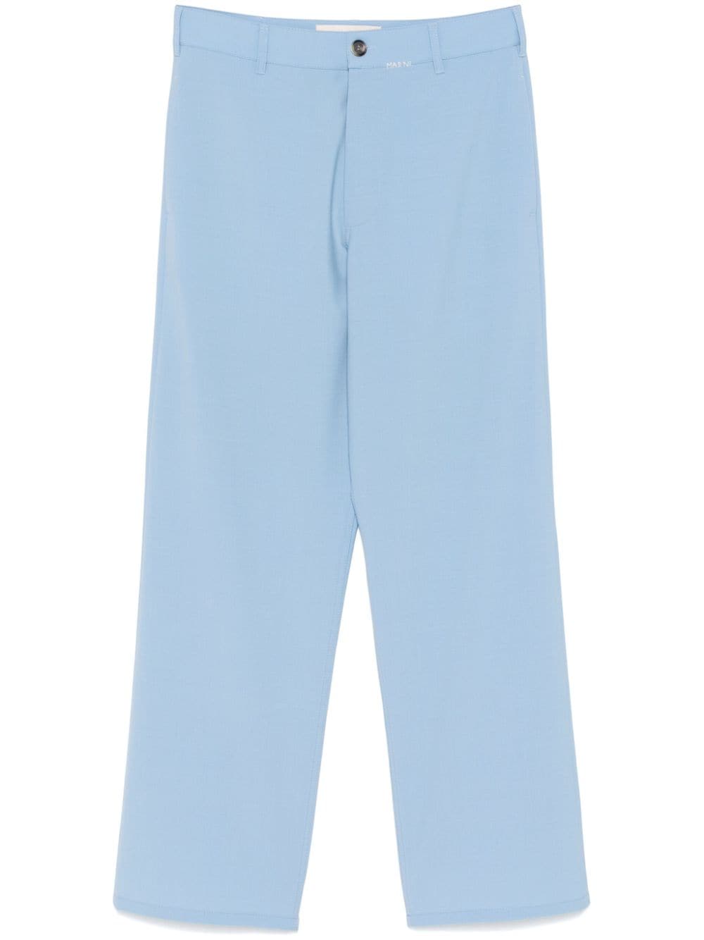 Shop Marni Mending-logo Straight-leg Trousers In Blue