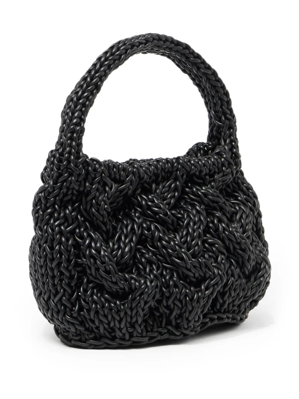 Jw Anderson W Anderson Womens Cable-knit Small Raffia Top-handle Bag Navy In Black