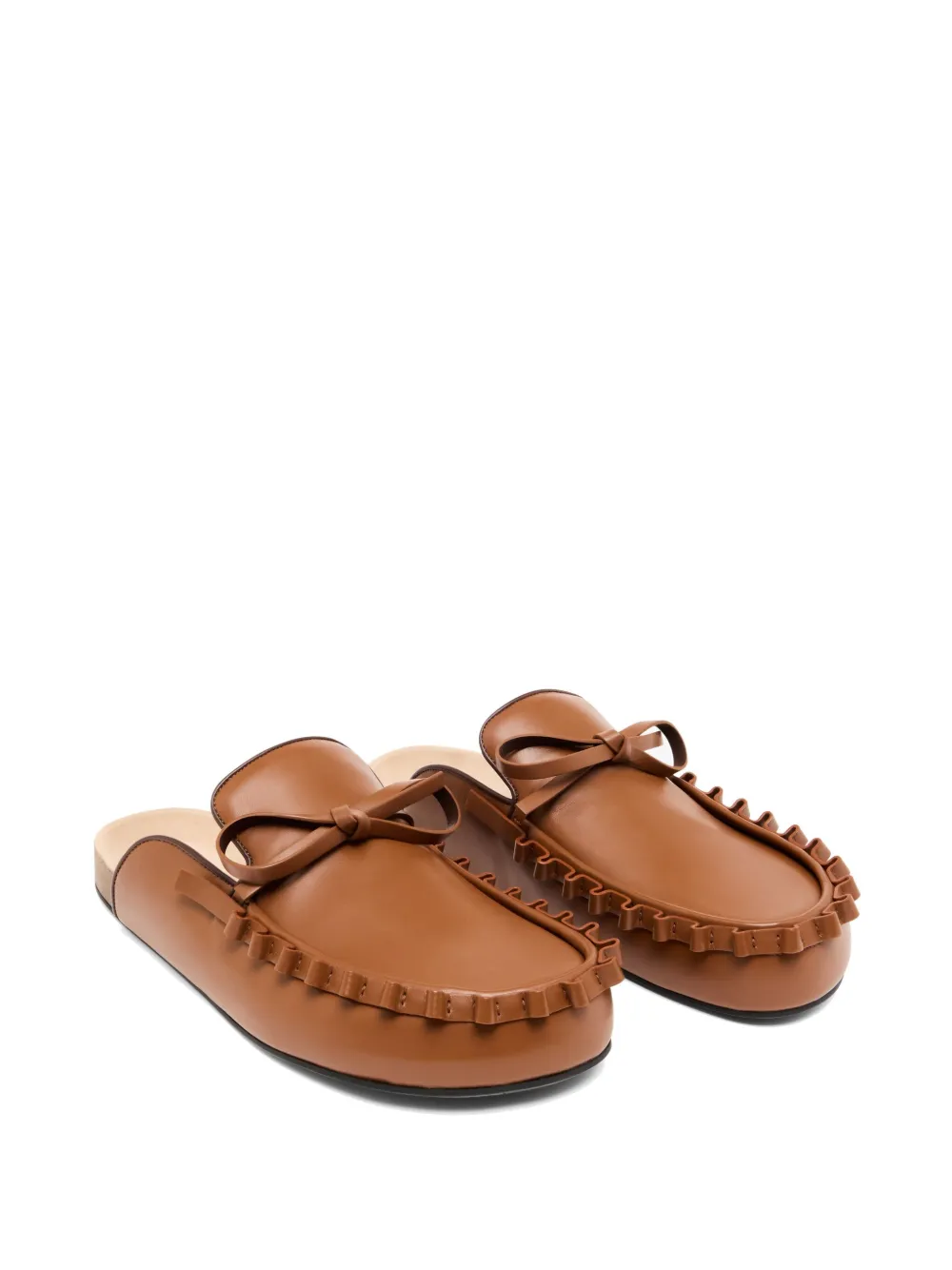 JW Anderson Ruffle leather loafer mules - Bruin