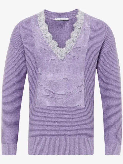 JW Anderson V-neck lace-trim sweater