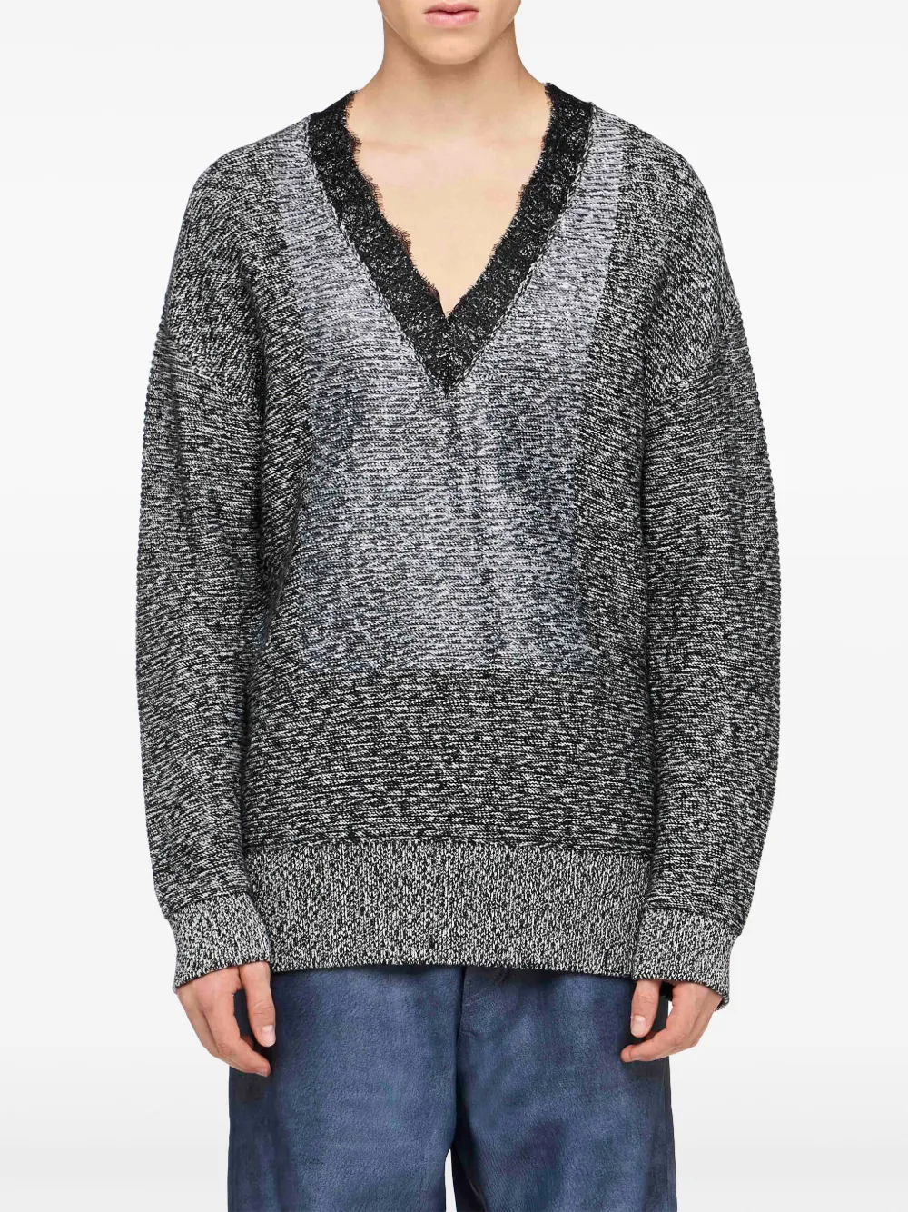 JW Anderson Trui met V-hals en kanten afwerking Zwart